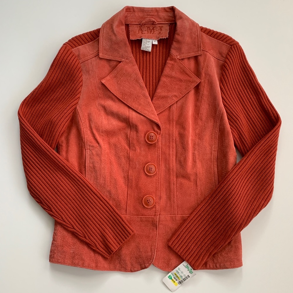 A.M.I. Women’s Leather Jacket in Burnt Orange NWT Ribbed Sleeves and Back